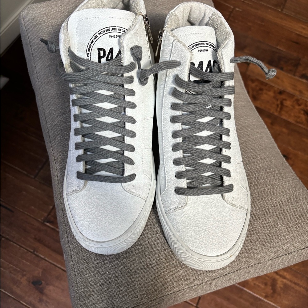 P448 Womens B Star Whiter Sneaker High Top Zipper Gray Laces Size 40 - Picture 1 of 10